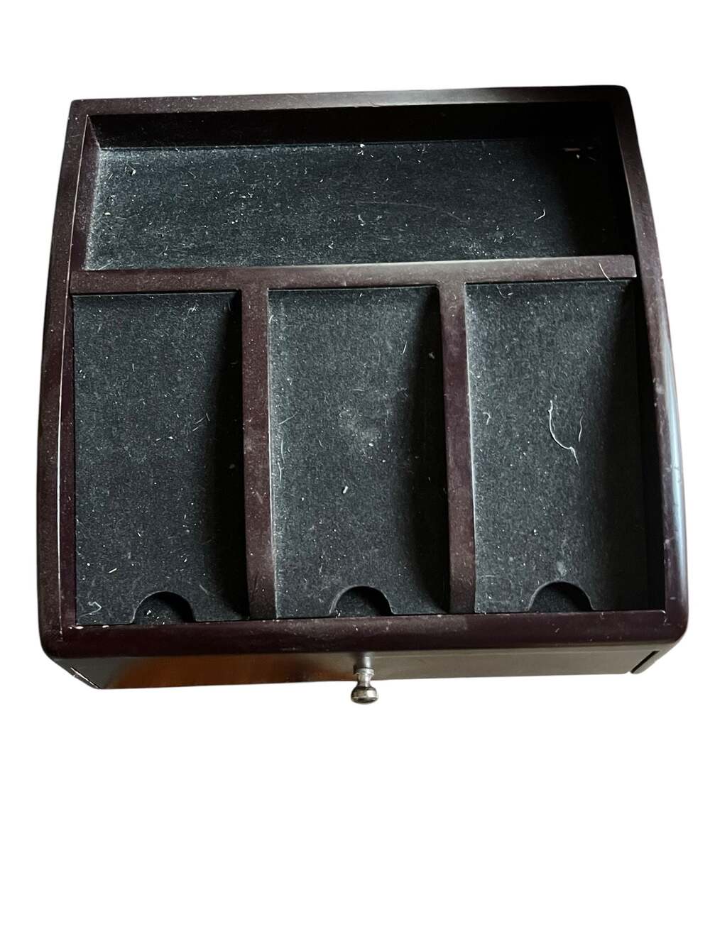 Dark Wood Dresser Top Valet Organizer with Velvet Lined Compartments and Drawer